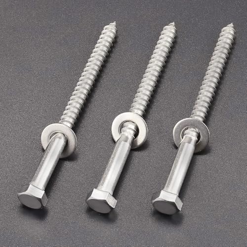 12-Sets 1/4 x 4 Hex Head Lag Screws & Flat Washers, Heavy Duty Lag Wood Screws, 304 Stainless Steel (18-8), 1/4" Bolt - size: 1/4 x 4