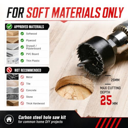 KATA 12-Pieces Hole Saw Kit 3/4"-2-1/2" for Soft Wood, Drywall, PVC in Case - color: 12PCS
