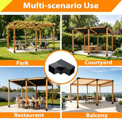 6 PCS Iron Pergola Brackets with 6 Post Bases & Covers - size: 18-Pc Lean-To Kit: 6x Brackets + 6x Bases & Cover
