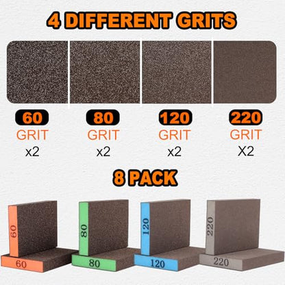 8 Pack Sanding Sponge, 60/80/120/220 Grit Premium Sandpaper Block