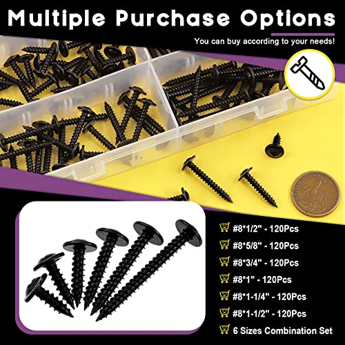 Swpeet 120Pcs #8 x 1 Phillips Modified Truss Head Wood Screws Kit, Black Phosphate Zinc Plated Carbon Steel Self Tapping Sheet Metal Screws Self-Drilling Screws for Plastic, Wood and Soft Materials - color: Black, size: #8 x 1"