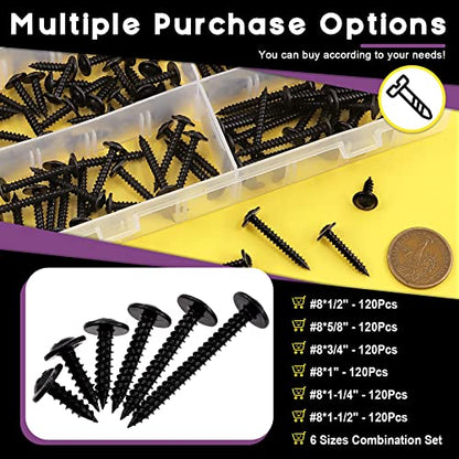 Swpeet 120Pcs #8 x 1 Phillips Modified Truss Head Wood Screws Kit, Black Phosphate Zinc Plated Carbon Steel Self Tapping Sheet Metal Screws Self-Drilling Screws for Plastic, Wood and Soft Materials - color: Black, size: #8 x 1"