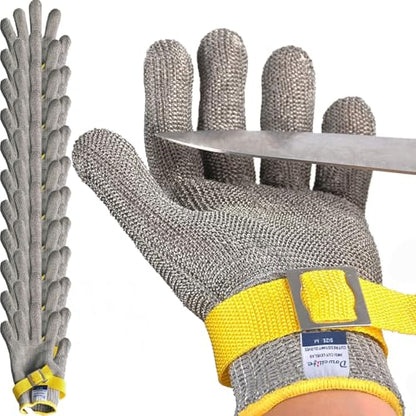 Dowellife Comfortable ANSI A9 Cut Resistant Glove Food Grade, Mesh Metal Kithcen Glove for Chef Oyster Shucking Mandoline Knife Butcher Meat Cutting - size: Medium (Pack of 12)