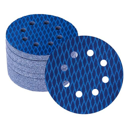 5 inch Rhombus Diamond Shape Blue Sanding Discs, 8-Hole, 70 Disc Variety Pack, Grits 180 - Hook & Loop Sandpaper, Random Orbital Sanders, Metal Wood - style: 5 inch 180 grit