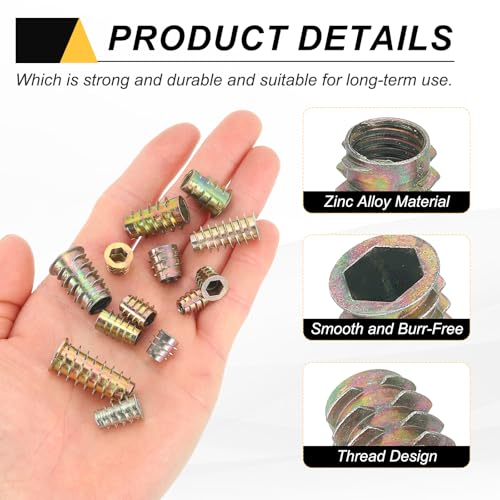 MECCANIXITY 28 Pcs Threaded Inserts for Wood, Zinc Alloy M10 Thread Inserts Nuts Hex Socket Drive Screw 22.5mm Length for Furniture, Cabinet, Tables and Chairs - size: M10x22.5mm