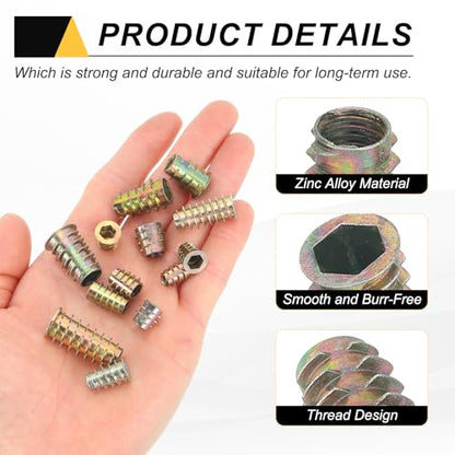 MECCANIXITY 28 Pcs Threaded Inserts for Wood, Zinc Alloy M10 Thread Inserts Nuts Hex Socket Drive Screw 22.5mm Length for Furniture, Cabinet, Tables and Chairs - size: M10x22.5mm