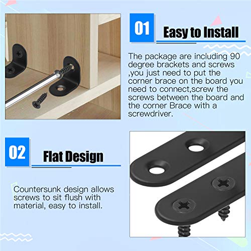 Glarks 15 Set 50mm Black L Bracket Right Angle Corner Brace Joint Fastener for Wood Chair Bookshelf Board Window Furniture Cabinet (50x50x2mm) - size: 50x50x2mm