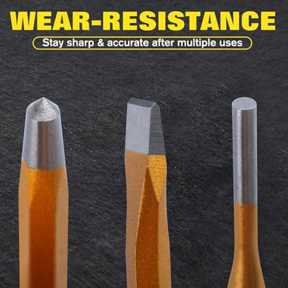 12-Piece Punch and Chisel Set, Heavy Duty Heat Treated Metal Punch