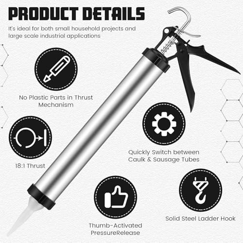 Lasnten 2 Pack Sausage Caulking Gun with 4 Cone Nozzles, Gray - color: Gray