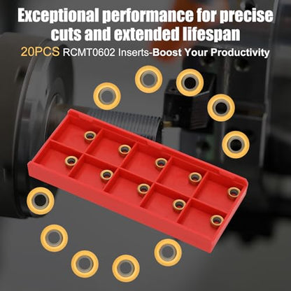 1/2" SRACL1212H06/SRACR1212H06 Indexable Lathe Turning Tool with 20Pcs RCMT0602 Round Carbide Milling Inserts Lathe Turning&Profiling Tool Holder for Steel Stainless Steel, 2Pcs Holders+20Pcs Inserts - style: 20pcs Inserts+SRACL/R 1212H06