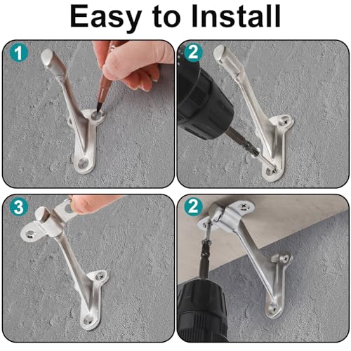 YOUEON 6 Pack 3 Inch Handrail Stair Bracket Brushed Nickel, Rust-Proof & Heavy Duty Hand Rail Brackets with Mounting Screws for Home Office Stail Support, Stairway Railing Brackets