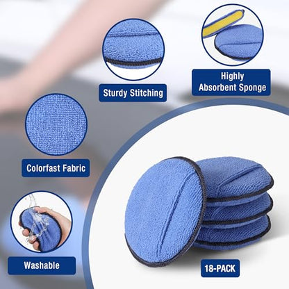 WORKPRO 18-Pack Car Microfiber Wax Applicator Pads with Finger Pocket