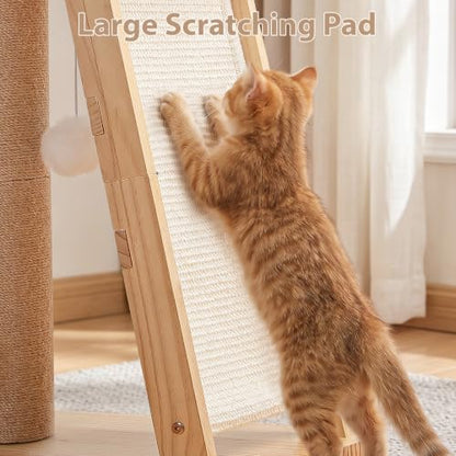 27.5" 3-in-1 Natural Pine Wood Cat Scratching Post for Small Medium Cats - size: Medium