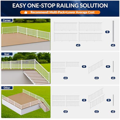Egadis 36 in x 6 ft Modular Stair Railing Kit, ASTM Certified, White - color: Stair 5ft- 1Post 1Panel