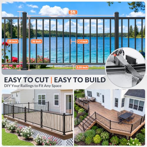 Egadis 3 Pack 36 in x 5 ft Modular Aluminum Porch and Deck Railing Kit - color: Level 5ft - 3Panel 3Post