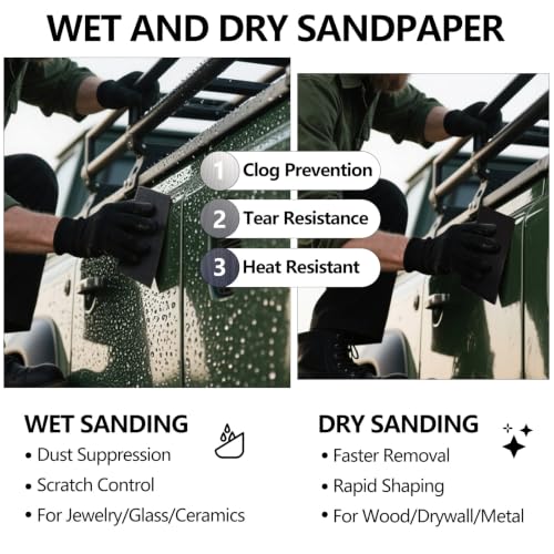 Sandpaper 400 Grit, Wet Dry Sand Paper 9 x 3.6 Inch - size: 9 x 3-2/3 Inch, style: 400Grit