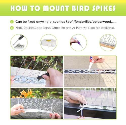 Pigeon Spikes Stainless Steel Bird Spikes for Outside to Keep Birds Away 37 Pack 30ft Coverage Bird Spikes Wire Prevention Spikes for Small Bird Squirrel for Fence Roof Blacony - size: disassembled-37pcs-30ft