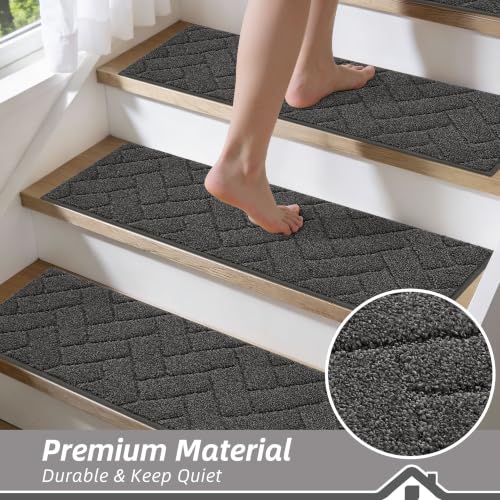 BEQHAUSE Non Slip Stair Treads for Wooden Steps 28" x 9", 4pcs, Charcoal - color: Charcoal - Geometric, size: 28 in X 9 in (4 Pieces)