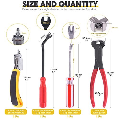 4Pcs Nail Puller and Staple Remover Tool Set, 7" End Cutting Pliers, Staple Puller, Tack Lifter, Fastener Remover, for Furniture Floor Wall Car Photo Frame
