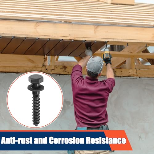 Tandefio 100 Pack 1/2''X 3'' Lag Bolts Screw with Washer Galvanized, Black - size: 1/2''x 3''