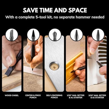 HIT Tool Deluxe Woodworking Kit - Chisel & Self-Centering Punch, 5-Piece
