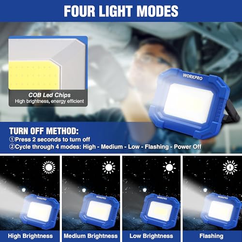 WORKPRO LED Work Light, Rechargeable Magnetic Work Lights, 2000LM, 4 Modes