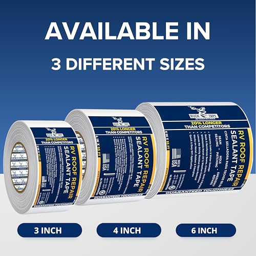 4 Pack Buck RV Roof Sealant Tape – 2 Inch x 55ft, 40 Mil – Waterproof RV Tape for Roof Repair, Seams, Skylights, Vents & Window Leaks on Camper, Trailer & Boat, UV Resistant & Weatherproof, White - size: 2 Inch, style: 4 Pack