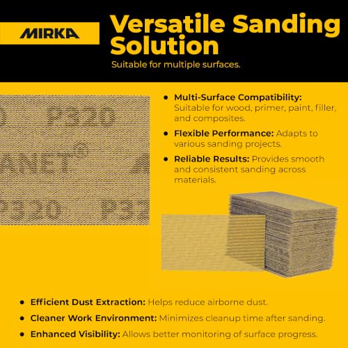 Mirka Abranet 2.75x5 Inch 320 Grit Mesh Sanding Sheets Hook & Loop, 50 Pack - size: Grit 320