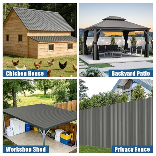 Metal Roofing Panels 20 PCS 112 sq.ft 42.52" x 18.9" Corrugated Galvanized Roof Panels, Waterproof Siding Panels with 200 Pcs Screws for Garages, Sheds, Stables and Mobile Homes