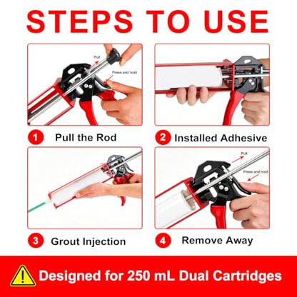 250mL 10:1 Epoxy Gun for 8.45 oz 10:1 Dual Cartridges, Manual 2-Part Adhesive Dispensing Tool for Two-Component Adhesives