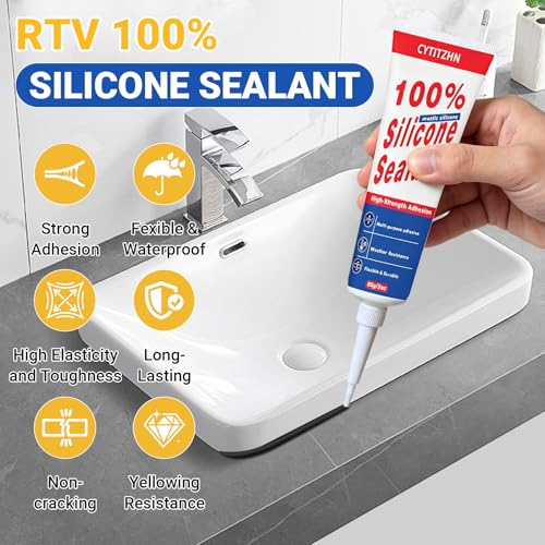 No Caulking Gun Needed – 100% Waterproof & Flexible Silicone Caulk, High-Strength, Weather Resistant, Multipurpose for Auto/Home/Kitchen/Bath/Window – Crack Proof (White, 85g/3oz)