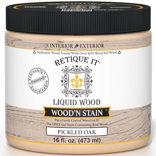 Retique It Wood'n Stain - Liquid Wood Gel Stain Interior/Exterior (16 oz (Pint), 70 Pickled Oak) - color: 70 Pickled Oak, size: 16 Fl Oz