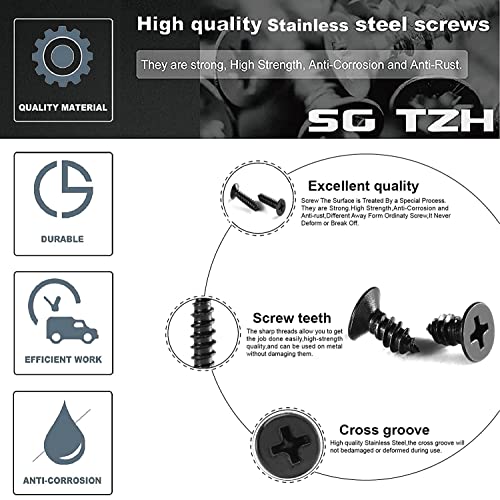 #4 x 3/4" Wood Screw 100Pcs 18-8 (304) Stainless Steel Screws Flat Head Phillips Fast Self Tapping Drywall Screws Black Oxide by SG TZH - size: #4 x 3/4"