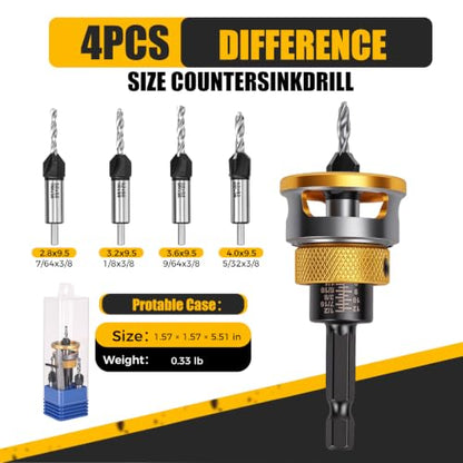 7 Pcs Countersink Drill Bit Set with Adjustable Depth Stop