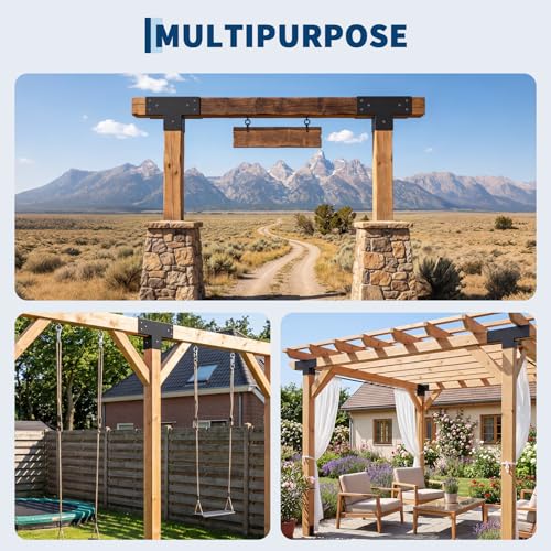 3-Way T-Shaped Pergola Brackets Kit, 2Pcs Post and Beam T Brackets Woodwork Brackets with Screws for 4x4 Pergola Kit, Heavy Duty Wood Beams for Patio Pergola,Log Cabins,Gazebo(Actual:3.7"x3.7") - size: 2PC T-Shape(4*4)