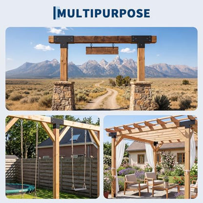 3-Way T-Shaped Pergola Brackets Kit, 2Pcs Post and Beam T Brackets Woodwork Brackets with Screws for 4x4 Pergola Kit, Heavy Duty Wood Beams for Patio Pergola,Log Cabins,Gazebo(Actual:3.7"x3.7") - size: 2PC T-Shape(4*4)
