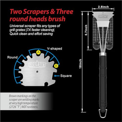 GRILLART Grill Brush and Universal Fit Scrapers, 18" BBQ Wire Cleaning Kit
