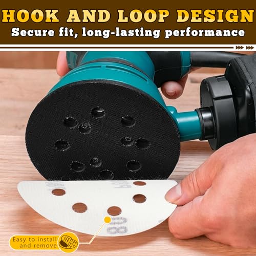 5 Inch Hook and Loop Sanding Discs, 50 Pack 8 Hole, 9 Mixed Grits