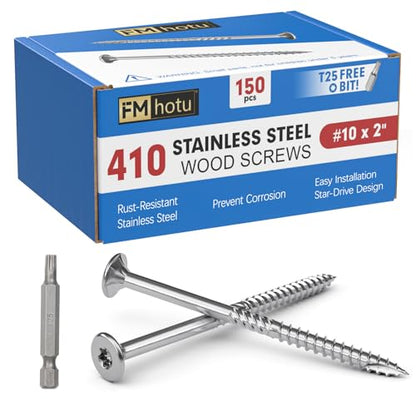 #10 x 2 Stainless Steel Deck Screws, 150Pcs 410 Grade Stainless Steel - size: #10 × 2"