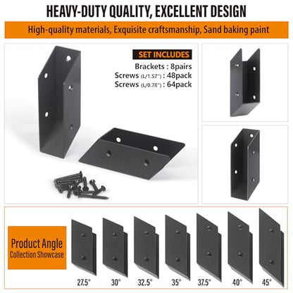 37.5°Stair Angle Stainless Steel Deck Railing Brackets Connectors for 2"x4" (Actual 1.5"x3.5") Railing Wood Post (8 Pair) - size: Angle 37.5°