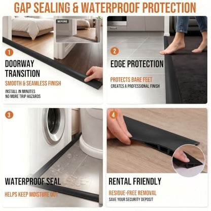 10FT Self-Adhesive Floor Transition Strip, Dark Black PVC Carpet Edging - color: Dark Black, size: 1/5" to 2/5",10FT