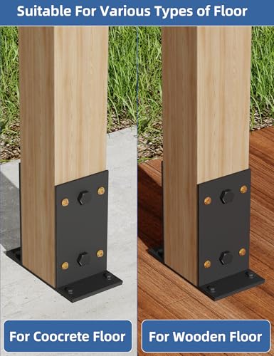 4x4 Post Base 3 Pcs,Heavy Duty Detachable Post Bracket with Adjustable Inner Size (3.6" x 3.3"-4.3"), Rust-Proof Powder-Coated Thick Post Anchor for Deck Railing, Fences, Mailboxes, Pavilions - size: 4 x 4 (3 PCS)