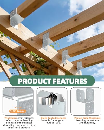Heavy Duty Angle Brackets for 4x4，4x6 Post, Galvanized 4-Pack - color: Galvanized-4PCS