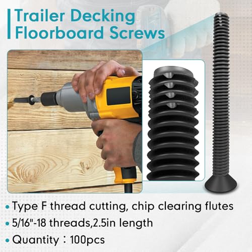 (100pcs) 5/16-18 x 2-1/2" Flat Head Thread Forming & Cutting Screws Trailer Deck Screws, Black Phosphate, Package Contains T40 Star Drivea and 9/32 Drill bit - size: #5/16-18 x 2-1/2"