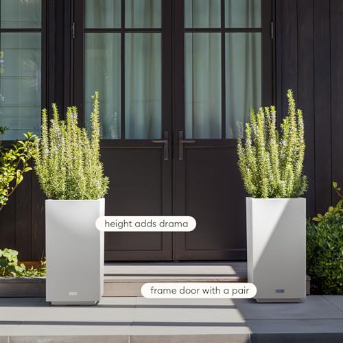 Veradek Block Series Pedestal Planter - Tall Rectangular Outdoor Planter - color: White, size: 26"H x 13.5"W