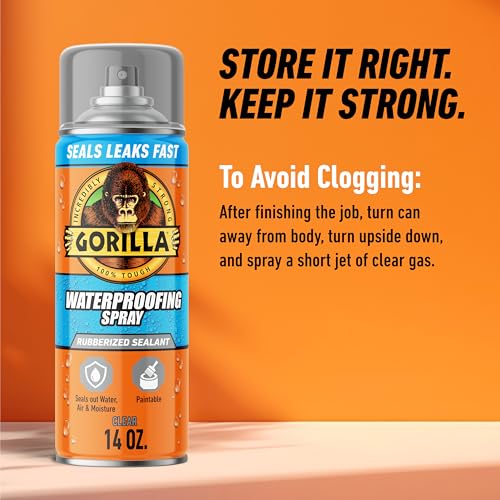 Gorilla Waterproofing Spray, Clear, 14 oz, 2-Pack, Flexible Sealant - color: Clear, size: 2 - Pack