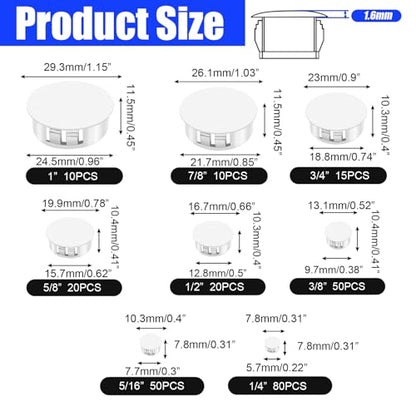 255PCS Plastic Hole Plugs White Plastic Plug Kit Flush Type Hole Plugs - size: 255PCS-8Size-White