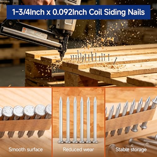 GXYWADY 3600Pcs Wire Coil Siding Nails 0.092 x 1-3/4 In Hot-Dip Galvanized Paint-Dipped Ring Shank Inclined 15 Degree Full Round Head Siding Nails of Lathing and Sheathing Materials - size: 0.092*1-3/4in