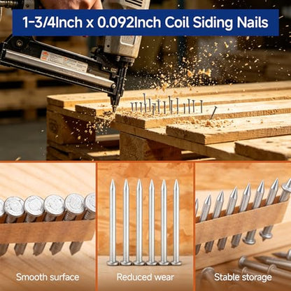 GXYWADY 3600Pcs Wire Coil Siding Nails 0.092 x 1-3/4 In Hot-Dip Galvanized Paint-Dipped Ring Shank Inclined 15 Degree Full Round Head Siding Nails of Lathing and Sheathing Materials - size: 0.092*1-3/4in