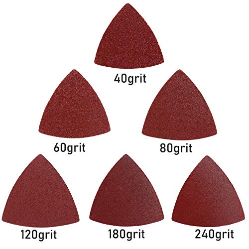Triangle Oscillating Multi Tool Sanding Pads, 60Pcs 3-1/8 Inch Oscillating tool sandpaper for Triangle Multitool Sanding pads assorted 40/60/80/120/180/240 Grits